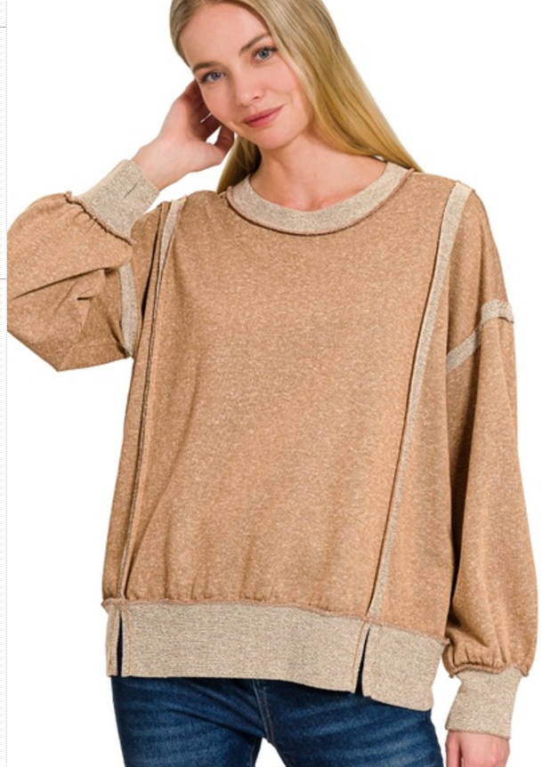 Washed Bottom Band Exposed-Seam Sweatshirt