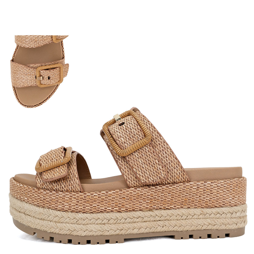 Funny Tan Raffia Platform Sandal