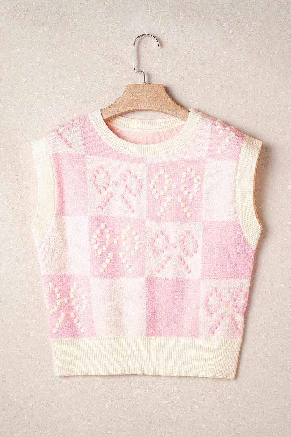 Pink Bow Checker Sweater Top